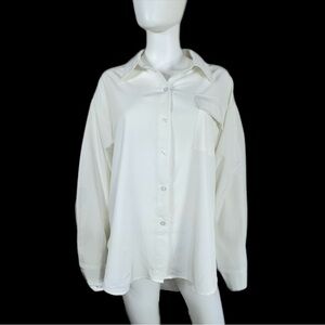 Women’s Collared White Long Sleeve Hi-Low Button Down Top